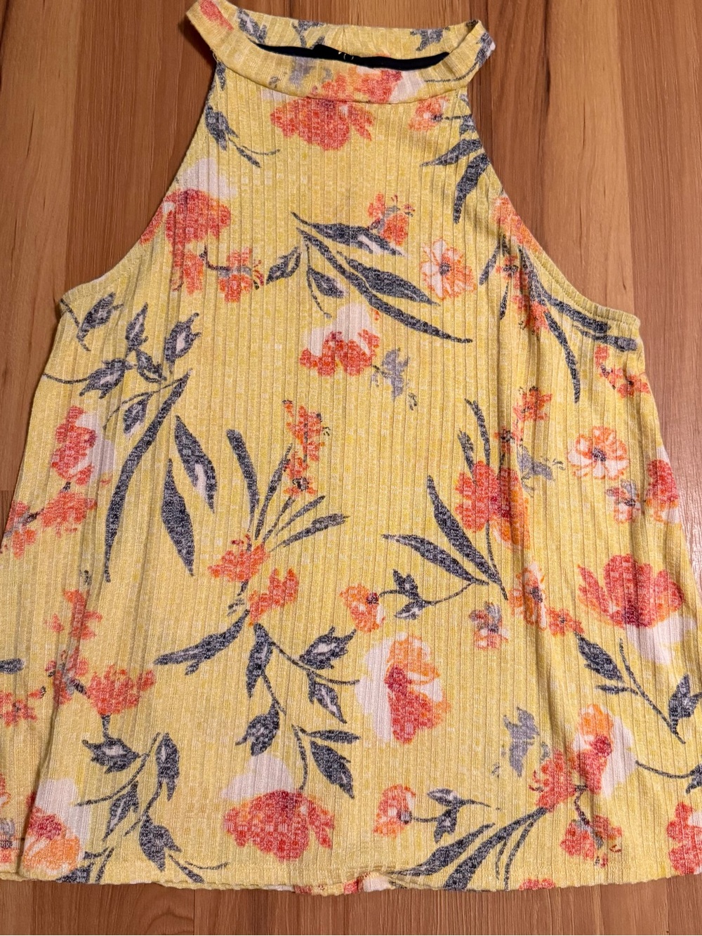 W5 Yellow Floral Ribbed High-Neck Camisole
